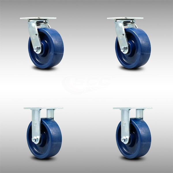 6 Inch SS Solid Poly Caster Set with Ball Bearings 2 Swivel 2 Rigid SCC